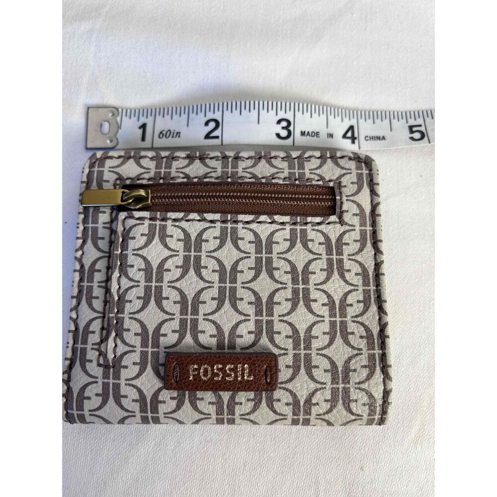 Fossil Womens Madison Bifold Brown Patterned Zipper Pocket Pouch Wallet - Picture 5 of 5